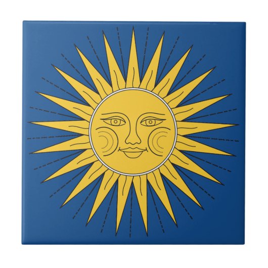 afbeelding van de zon op blauwe achtergrond tegeltje (Voorkant)
