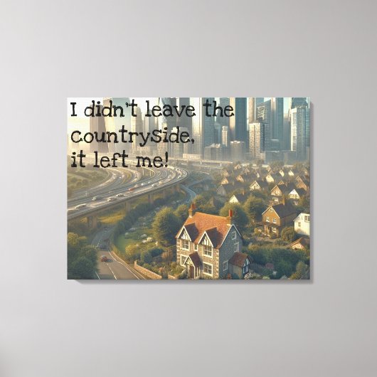 Afbeelding van een leuk huisje met een stad in de canvas afdruk (Voorkant)