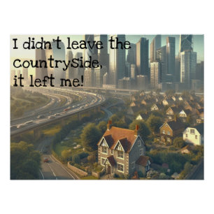 Afbeelding van een leuk huisje met een stad in de perfect poster