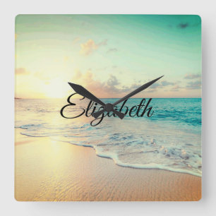 Afbeelding van een strand bij de Sunrise Lumbar Pi Vierkante Klok