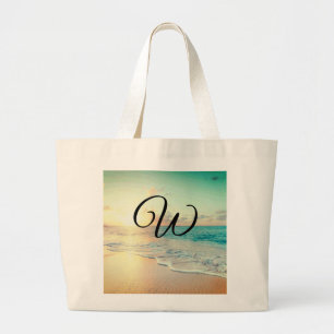 Afbeelding van een strand op zonsopgang grote tote bag