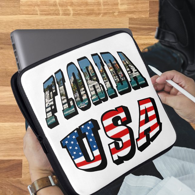 Afbeelding van Florida en Vlagtekst van de VS Laptop Sleeve (Florida Picture and USA Flag Text Laptop Sleeve)