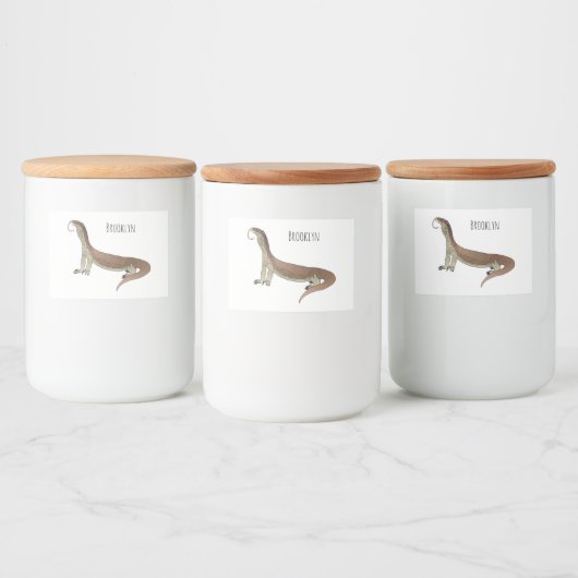 Afbeelding van hagedis-cartoon bewaken voedselcontainer etiket (Flessen)