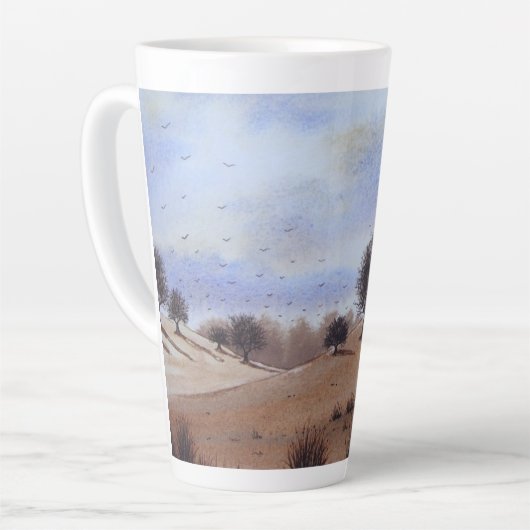 afbeelding van herfstlandschap en -bomen latte mok (Linkerhoek)