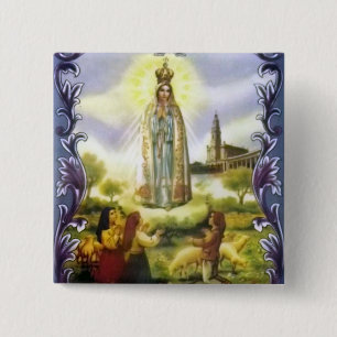 Afbeelding van het beeld Onze Vrouw van Fatima Vierkante Button 5,1 Cm