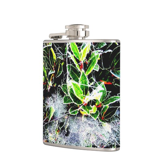 afbeelding van holly en bessen met vorstbekleding  heupfles (Links)