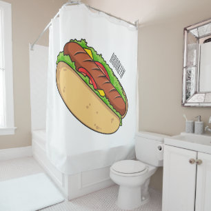 Afbeelding van hotdog cartoon douchegordijn