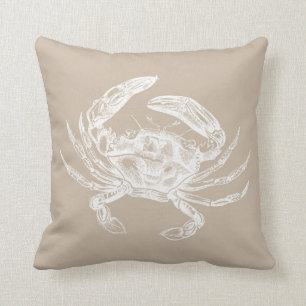 afbeelding van krab White op zand Kussen