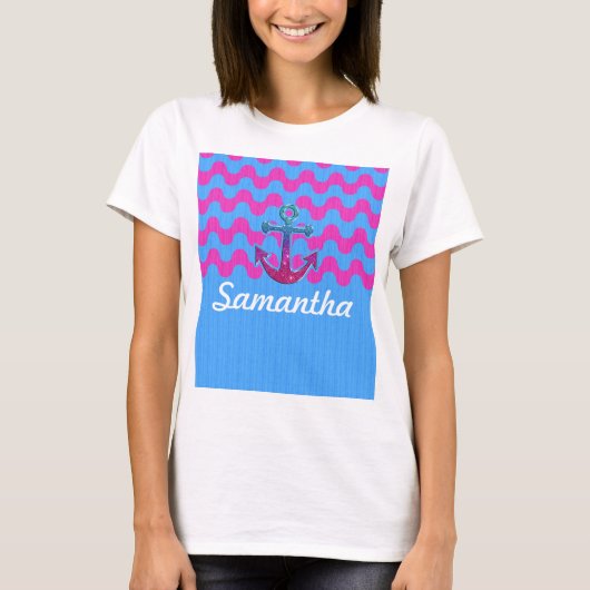 Afbeelding van Monogram op Glitter Anchor en ZigZa T-shirt (Voorkant)