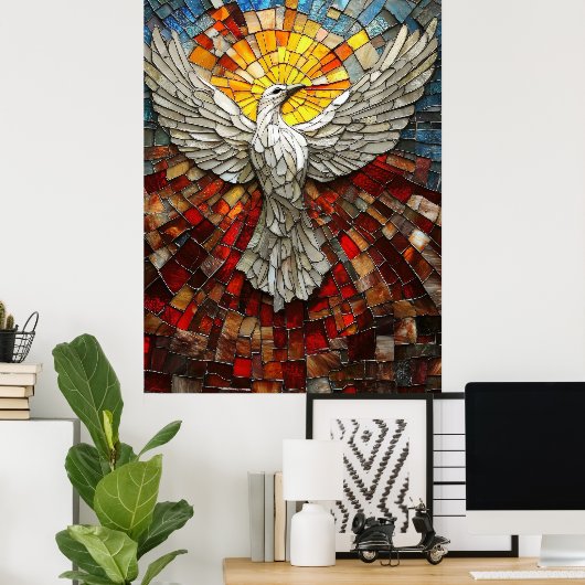 Afbeelding van Mozaïek-leadlight White Dove World Poster (Thuiskantoor)