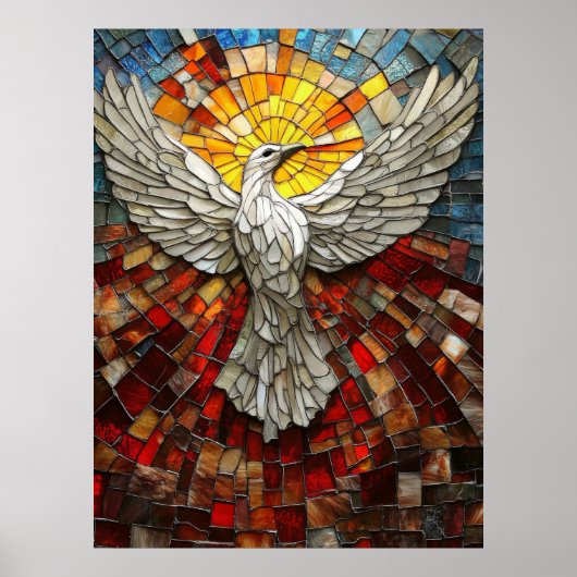 Afbeelding van Mozaïek-leadlight White Dove World  Poster (Voorkant)
