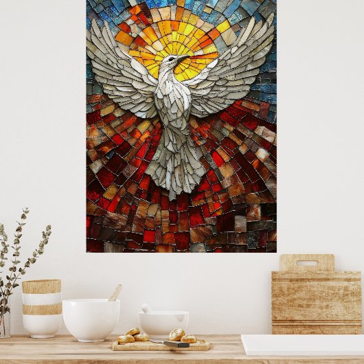 Afbeelding van Mozaïek-leadlight White Dove World Poster (Keuken)