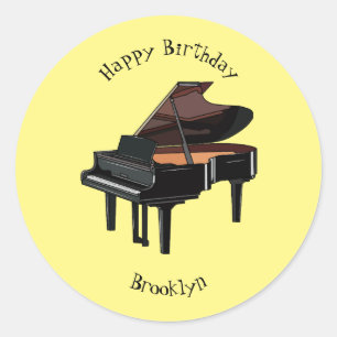 Afbeelding van Piano-cartoon Ronde Sticker