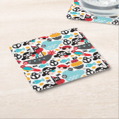 Afbeelding van retropiraten vierkante kartonnen onderzetter (Schuin)