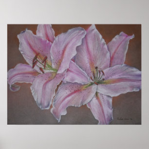 afbeelding van roze leliebloem originele realistis poster