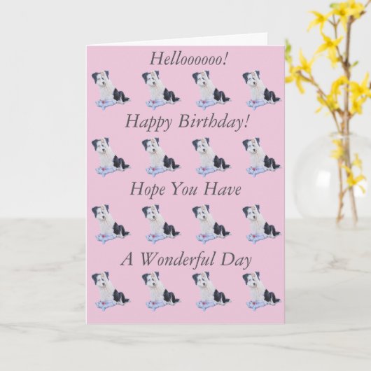 afbeelding van schattig border collie puppy verjaa kaart (Gele Bloem)