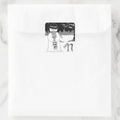 afbeelding van schattig sneeuw man in zwart-wit vierkante sticker (Tas)