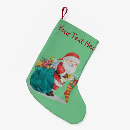 afbeelding van schattige santa met pressies in zij kleine kerstsok (Voorkant (Hangend))