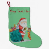 afbeelding van schattige santa met pressies in zij kleine kerstsok (Voorkant)