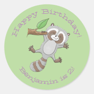 Afbeelding van schattige wasbeerplaat cartoon ronde sticker