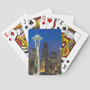 Afbeelding van Seattle Skyline in de ochtenduren. Pokerkaarten