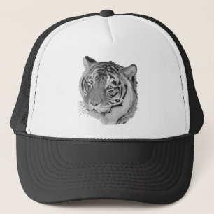 afbeelding van tijger met zwarte en witte grote ka trucker pet