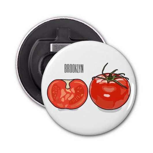Afbeelding van tomatencartoon button flesopener (Voorkant)