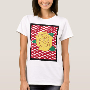 Afbeelding van Yellow Rose op Abstracte rode achte T-shirt