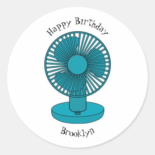 Afbeelding ventilatorcartoon ronde sticker (Voorkant)