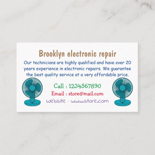 Afbeelding ventilatorcartoon visitekaartje (Voorkant)