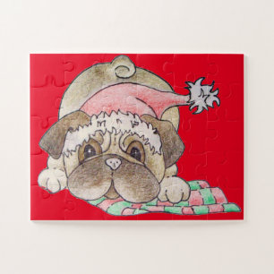 afbeelding voor kerst met een leuke pug legpuzzel