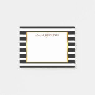 Afbeelding zwart en wit strepen gouden monogram post-it® notes