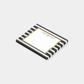 Afbeelding zwart en wit strepen gouden monogram post-it® notes (Schuin)