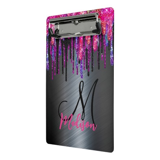 Afbeelding zwart, roze, druppelaar monogram klembo mini klembord (Angled2)