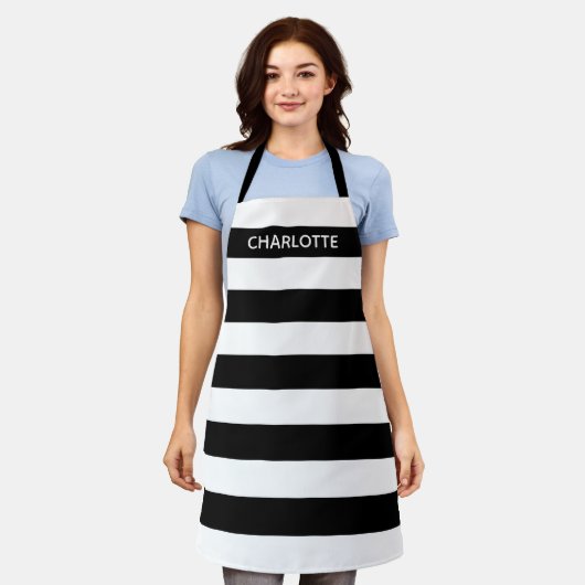 Afbeelding zwart-wit strepen aangepaste monogram n schort (Gedragen)