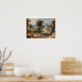 Afbeeldingen in een landschap met dorpje- en kaste poster (Keuken)
