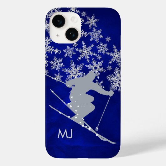 Afdalende Sneeuwschaats Blauwe Monogram Case-Mate iPhone Case (Achterkant)
