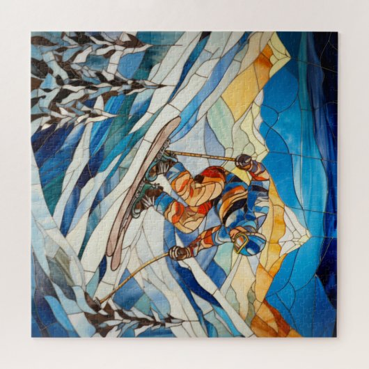 afdaling skiër puzzel legpuzzel (Horizontaal)