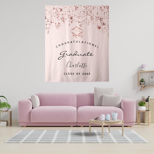 Afdankfeest blush roze goud afgestudeerd wandkleed