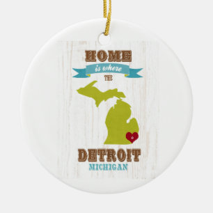 afdrijven, michigan Map - Thuis is waar het hart i Keramisch Ornament