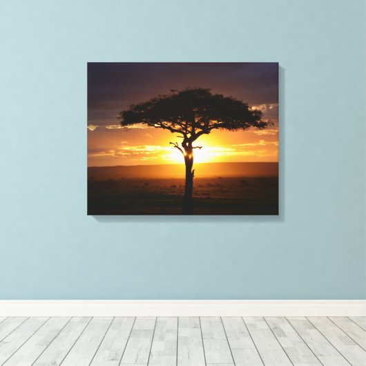 Afdruk van Afrikaans Safari Sunset Stretched Canva Canvas Afdruk (Insitu (Houten vloer))