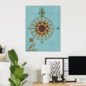 Afdruk van oude Renaissance-windrose-kaart met één Poster (Thuiskantoor)