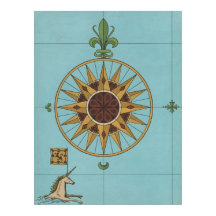 Afdruk van oude Renaissance-windrose-kaart met één