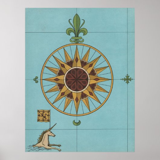 Afdruk van oude Renaissance-windrose-kaart met één Poster (Voorkant)
