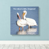 Afdruk van twee grappige pelikanen canvas afdruk (Insitu (Houten vloer))