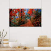 Afdruk Waterverf herfst geverfd bos Poster (Keuken)