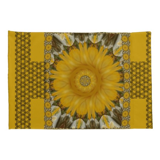Afdruk Zonnebloem Golden Design Queen Size Kussensloop (Achterkant-Rechts)
