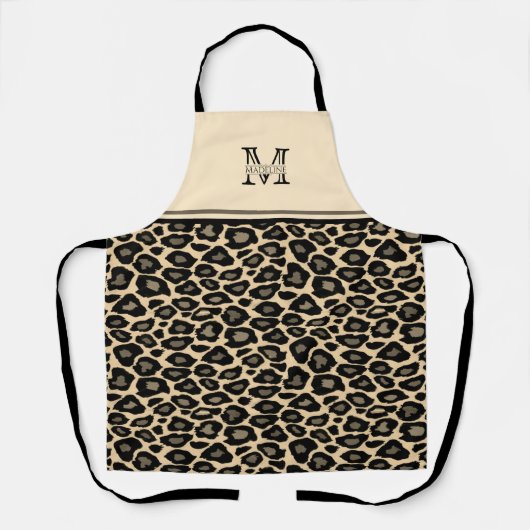 Afdruk zwart en tan-luipaard | Monogrammed Apron Schort (Voorkant)