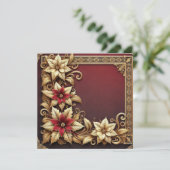 Afdrukbaar Elegante Gouden Poinsettia Lijst Scrapb Kaart (Staand voorkant)