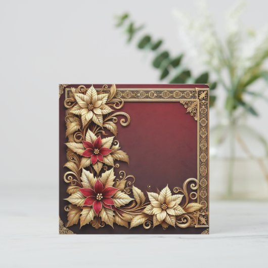 Afdrukbaar Elegante Gouden Poinsettia Lijst Scrapb Kaart (Staand voorkant)